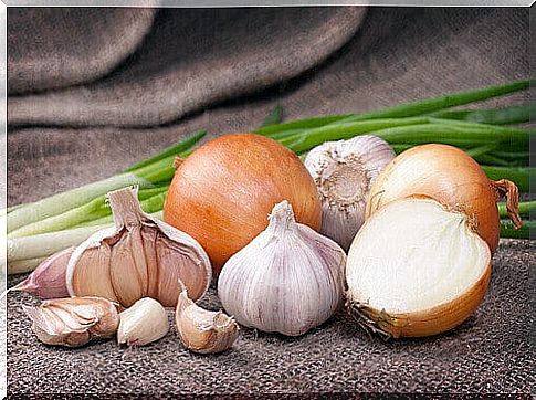 Onion and garlic to make an infusion against an itchy throat