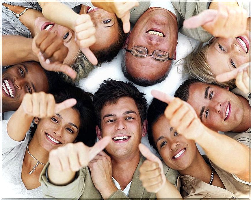 Group of business people lying against white background with thu